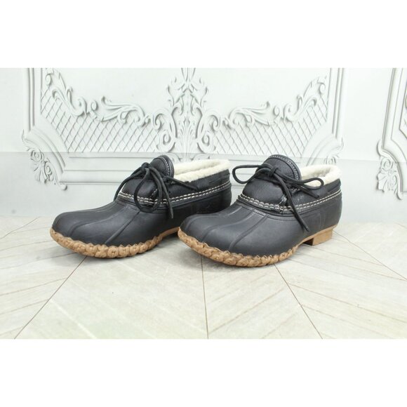 LL Bean Bean Boots Rubber Moc Sherpa Lined Leather Black Size 6 M - Picture 2 of 11